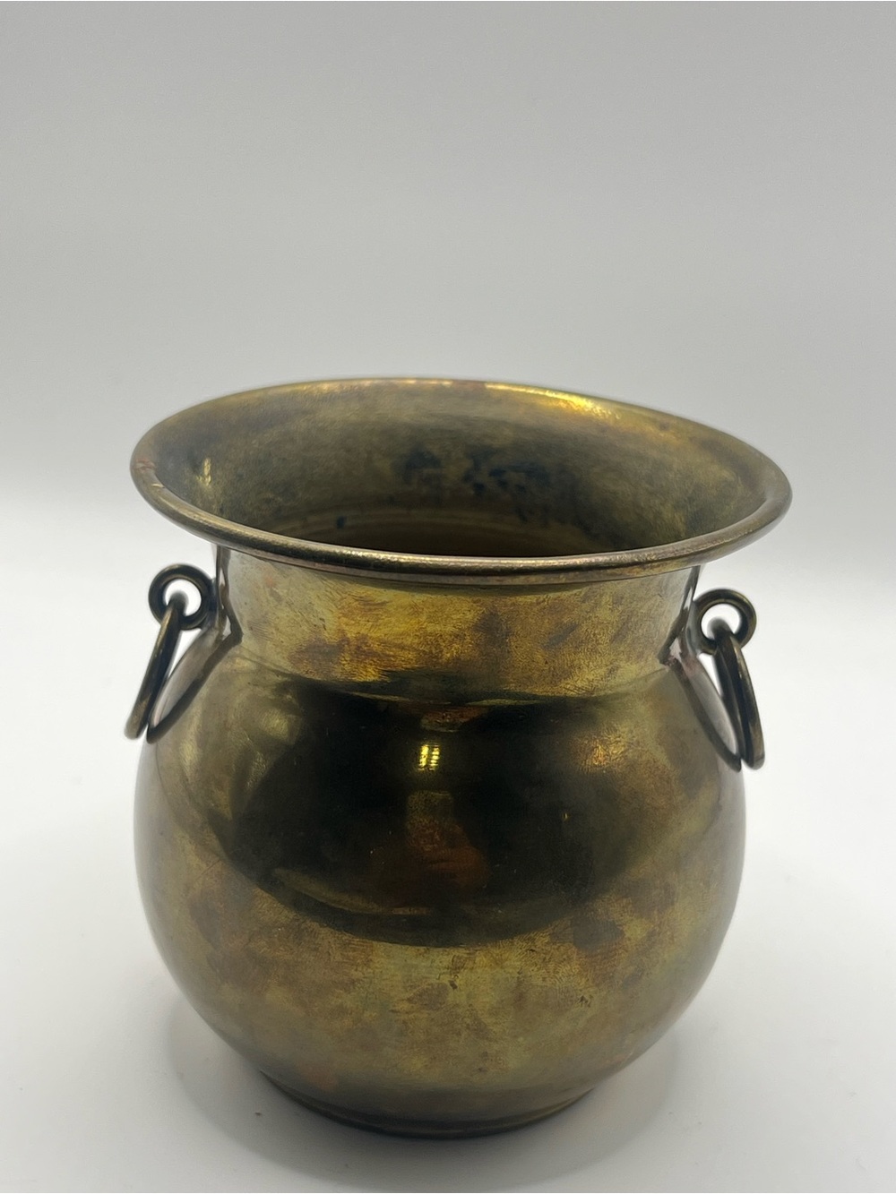 Vintage Brass Cauldron Planter Pot Ring Handles